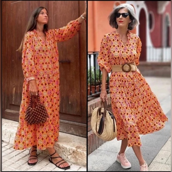 NWT Zara The Selma Long Print Midi 100% Cotton Maxi Dress Blogger Favourite Sz.S - Picture 2 of 11